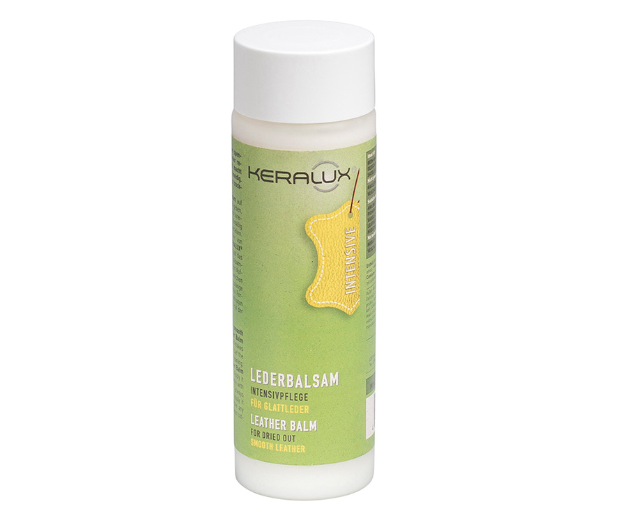Intensiver KERALUX® Lederbalsam – revitalisiert brüchiges Leder, spendet Feuchtigkeit, schützt vor Austrocknen, frischt Farben auf, ideal für verschiedene Lederarten.