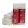 SEDICUR® Kunstleder Pflege-Set mit Reiniger, Hydro Fluid, Schwamm und Pflegetuch für gründliche Reinigung und Pflege von Kunstlederoberflächen.