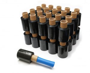 Mini Stretchfolie 100 mm schwarz – 40 Rollen mit Abroller freigestellt