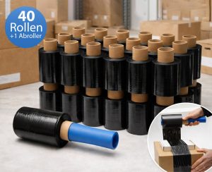Mini Stretchfolie 100 mm schwarz mit Abroller – Anwendung beim Verpacken