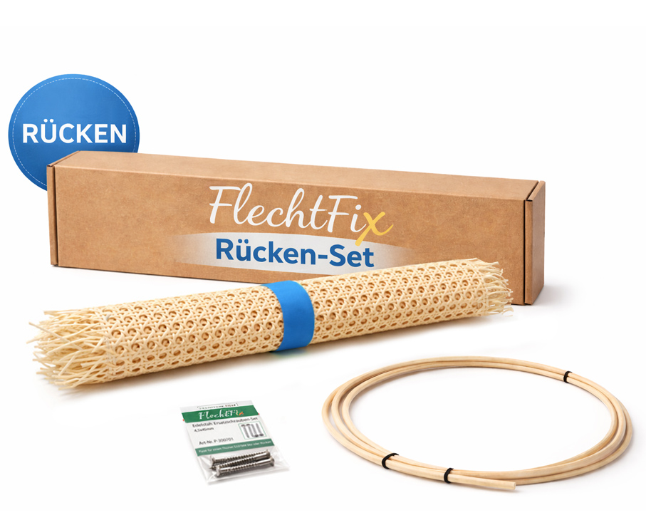 Reparaturset für Thonet S32 / S64 Freischwinger Rücken – Geflechtmatte, Splintpeddig & Ersatzschrauben