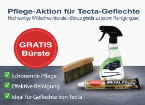 Pflegeaktion für Freischwinger Stühle mit Geflechtreiniger, Politur und gratis Bürste
